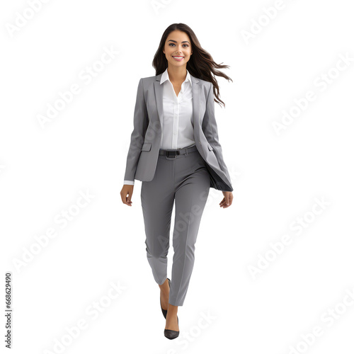 very happy beautiful asia woman in business suit is walking into a office isolated on transparent background