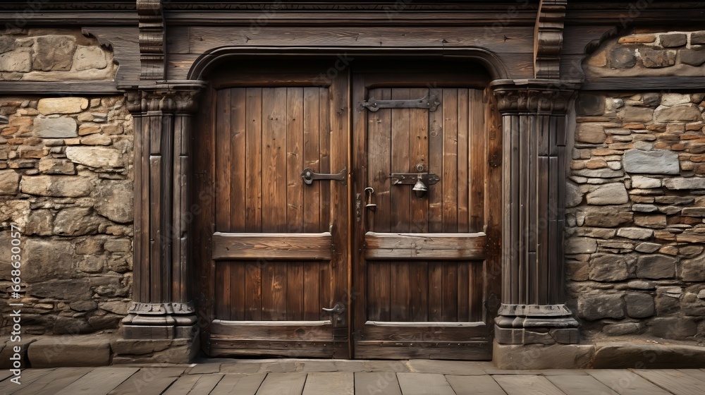An old rustic wooden door. Generative AI. An old rustic wooden door. Generative AI.