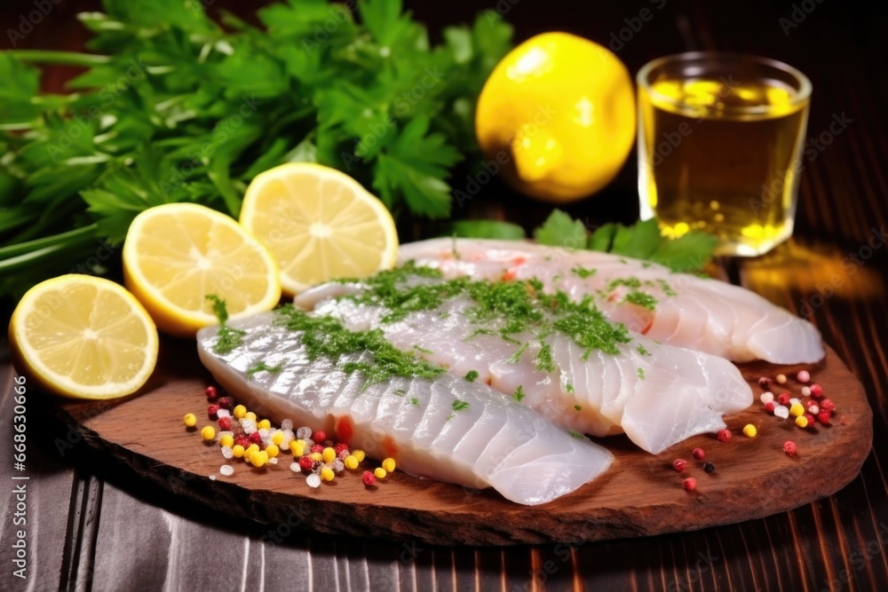 fish fillet with lemon slices and fresh parsley fish fillet with lemon slices and fresh parsley