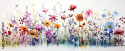 wild flower garden in warm watercolor colour