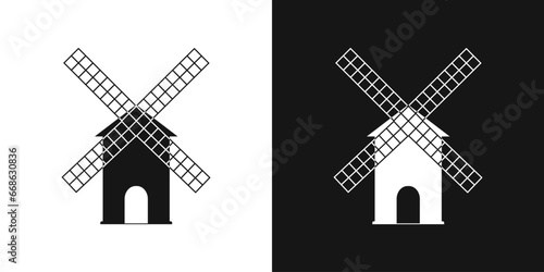 Old mill vector icon. Windmill tower, bakery symbol