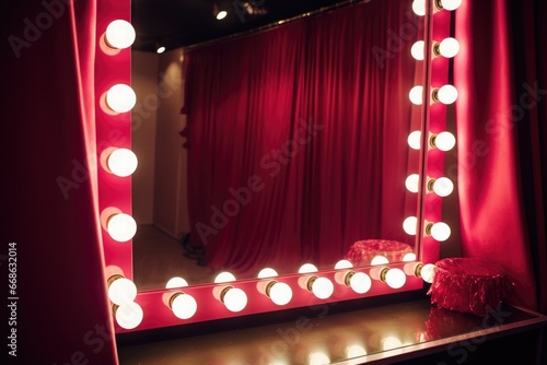 close-up of a dressing-rooms lighted mirror photo