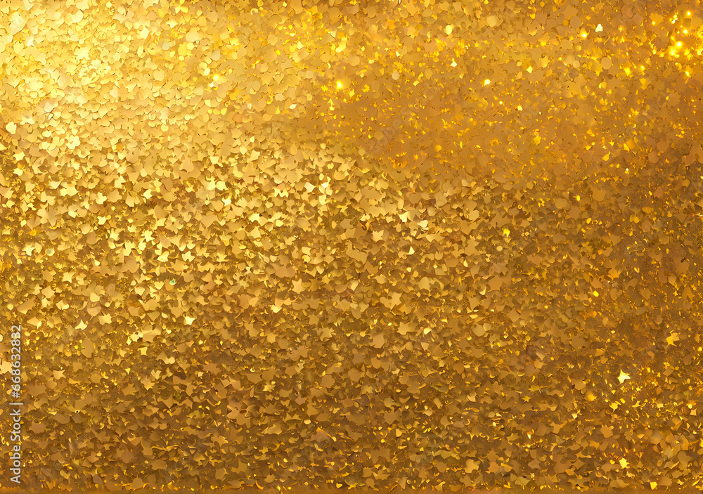 Gold metallic glitter holographic texture background. Golden metal futuristic backdrop. Generative AI