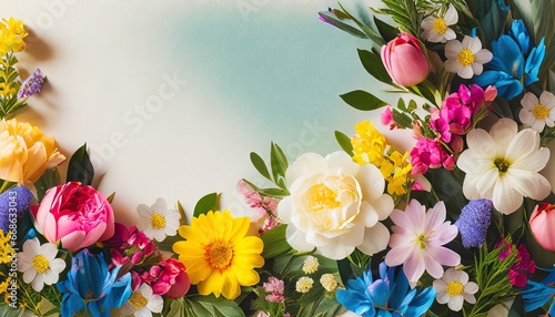 spring border with tulips and flowers, "Nature's Symphony: Multicolor Floral Border Card