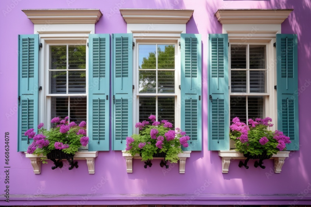 detailed view of wooden shutters of a dutch colonial house