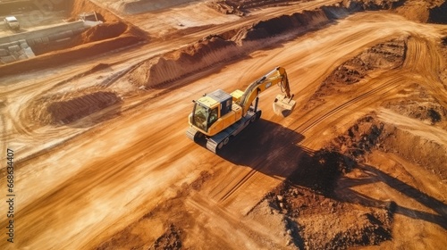 Aerial view road construction site machine 