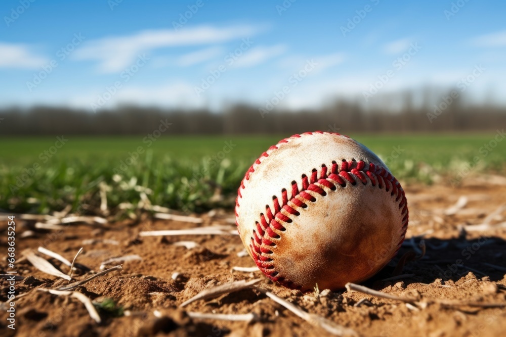 baseball glove and ball on a field