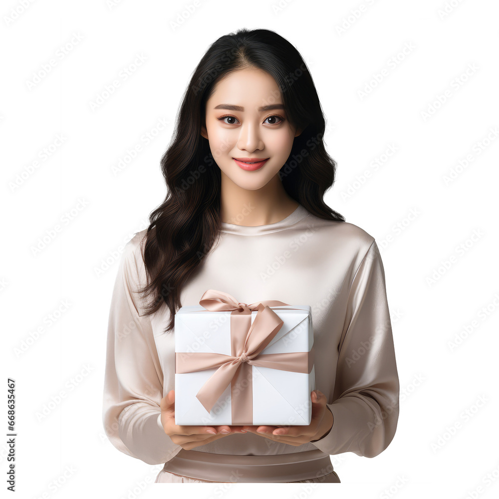 asian woman holding gift box isolated on transparent background asian woman holding gift box isolated on transparent background