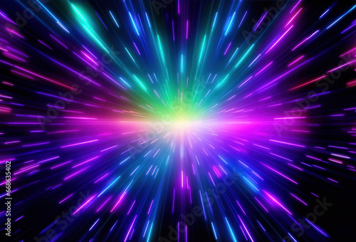 Radiant light warp speed motion effect in colorful space universe.
