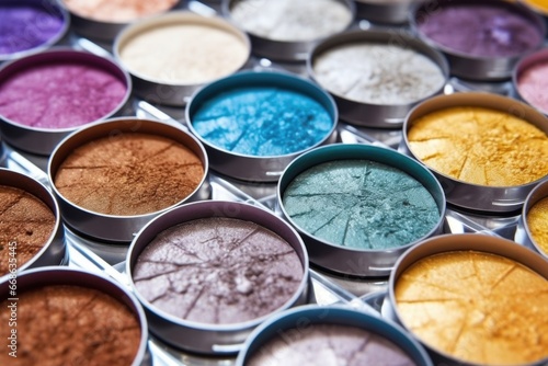 detail shots of various eyeshadow pans fresh from the pressing machine