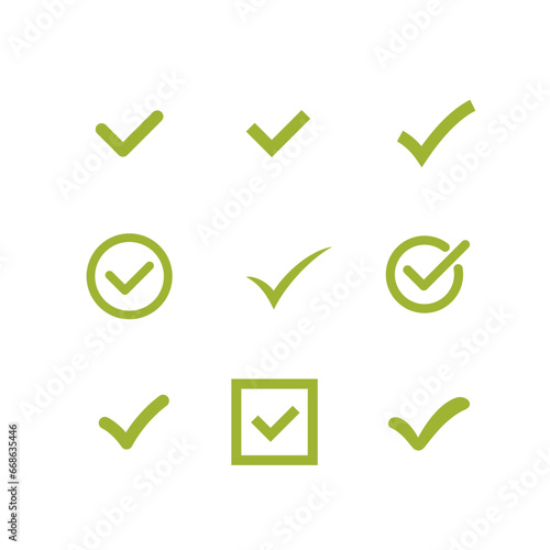 Check mark icon set. Vector illustration. 