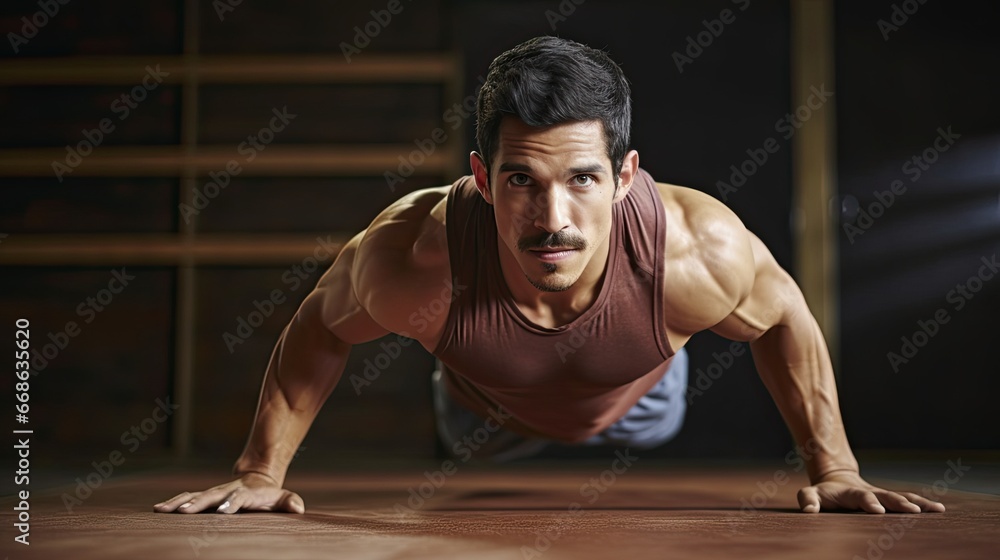 Fototapeta premium Hispanic Man Doing Push Ups 