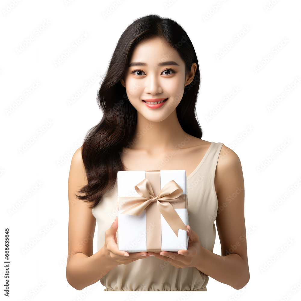 asian woman holding gift box isolated on transparent background asian woman holding gift box isolated on transparent background