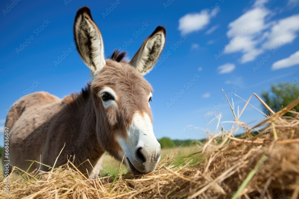 a donkey with a load of hay
