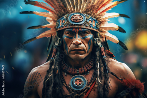 Indian warrior outdoors, rugged man