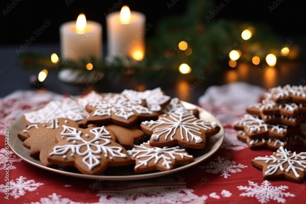 christmas gingerbread cookies on decorated table christmas gingerbread cookies on decorated table
