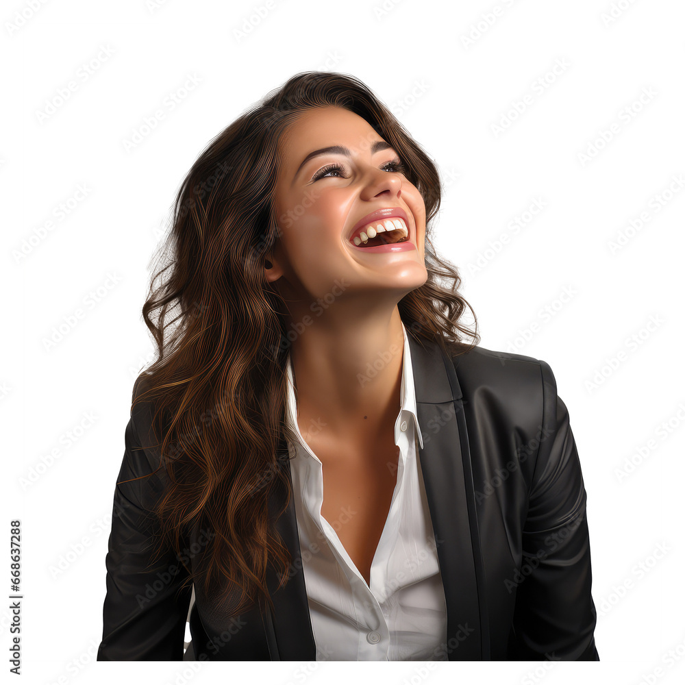 30 year old woman smiling at a joke, business attire isolated on transparent background 30 year old woman smiling at a joke, business attire isolated on transparent background