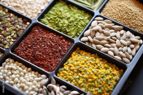 a seed tray filled with various types of seeds © altitudevisual