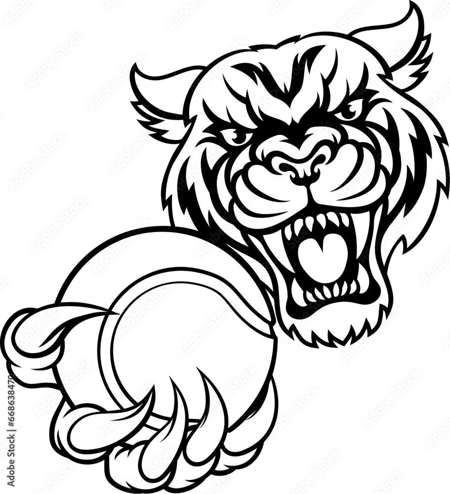 Obraz premium A tiger cat animal sports mascot holding tennis ball