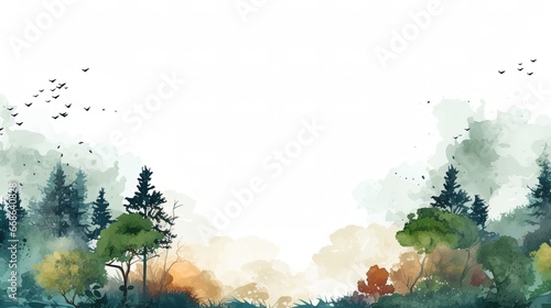 Template Background Forest Trees Watercolor for Powerpoint Presentation Slides Zoom Illustration