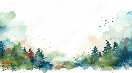 Template Background Forest Trees Watercolor for Powerpoint Presentation Slides Zoom Illustration