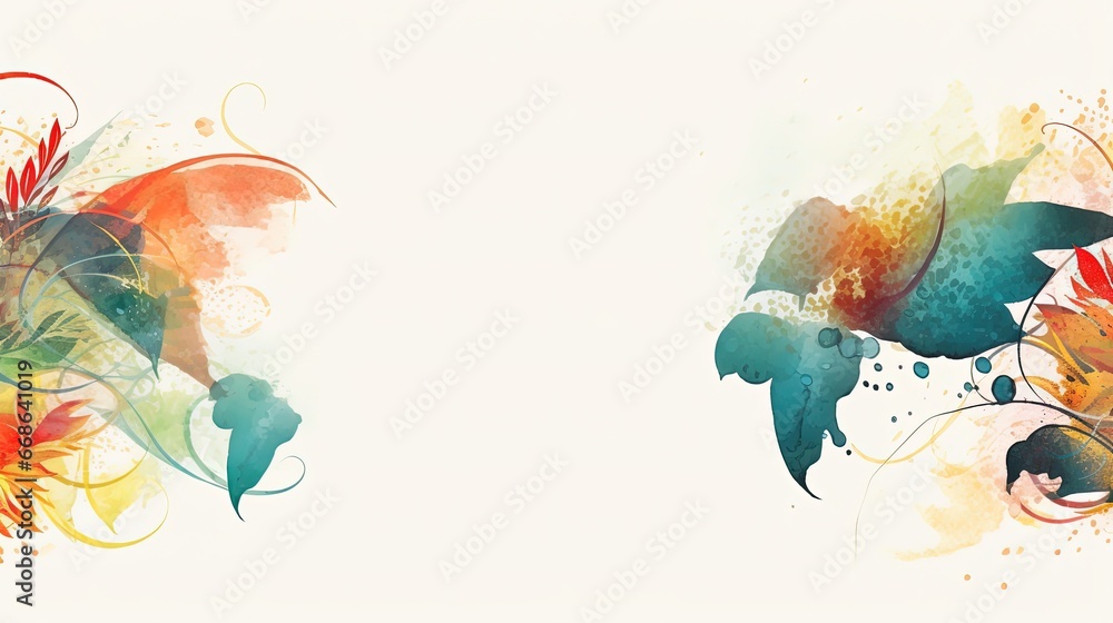 Template Background Tree Leaves Watercolor for Powerpoint Presentation Slides Illustration 16:9