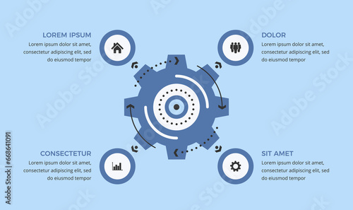 Infographic template with gear with four elements for icons and text, vector eps10 illustration