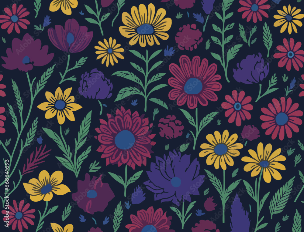 Vibrant Flower Vector Design. Vector illustrations depicting flowers geometric shapes and wild blooms. 
