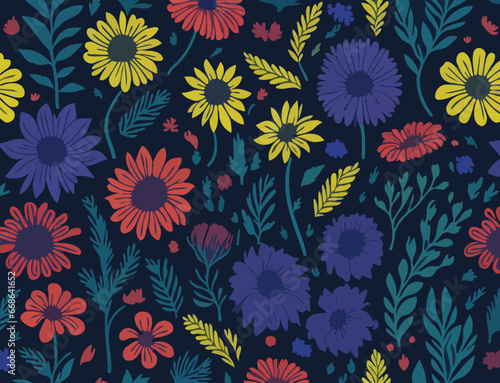 Vibrant Flower Vector Design. Vector illustrations depicting flowers geometric shapes and wild blooms.  