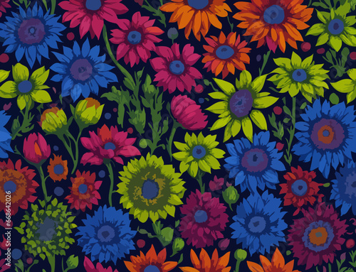 Vibrant Flower Vector Design. Vector illustrations depicting flowers geometric shapes and wild blooms.  