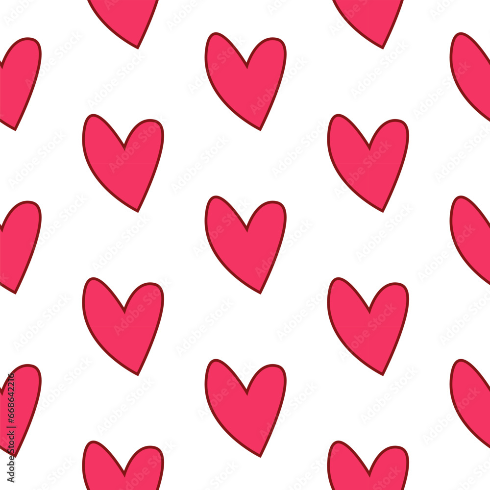 Red hearts on white background seamless pattern for Valentine's Day.