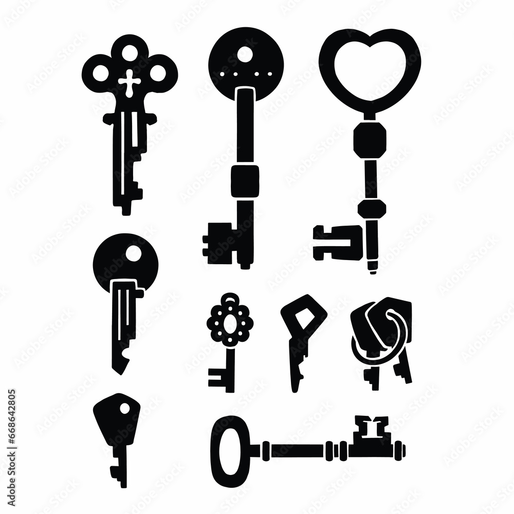 set of Silhouette of technological door key, symbol, vector illustration set of Silhouette of technological door key, symbol, vector illustration