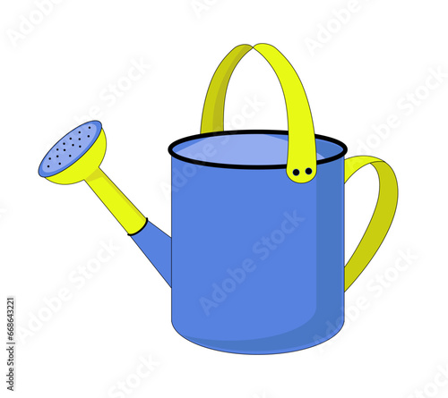 Metal watering can or pot isolated on white background. Modern gardening tool or agricultural implement used in horticulture and plant cultivation.