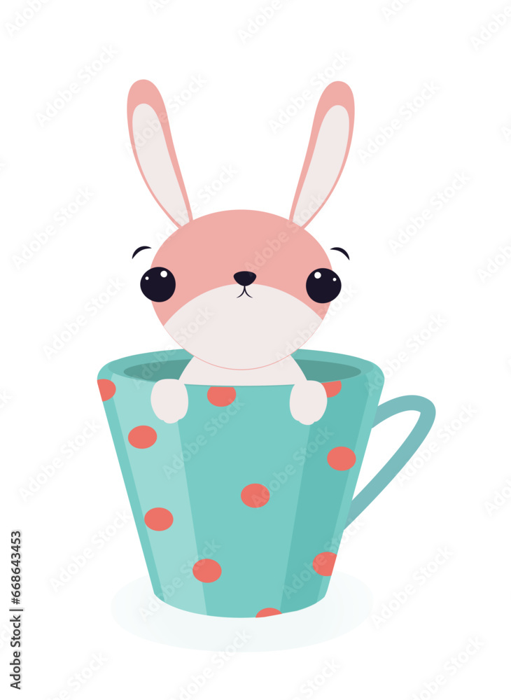 Cute hare in a mug. Poster for a children's room. Cute hare in a mug. Poster for a children's room.