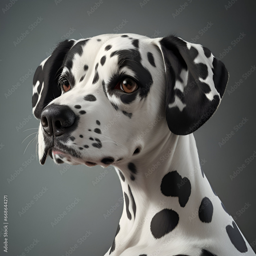 Portrait of a dalmatian dog on a gray background Portrait of a dalmatian dog on a gray background
