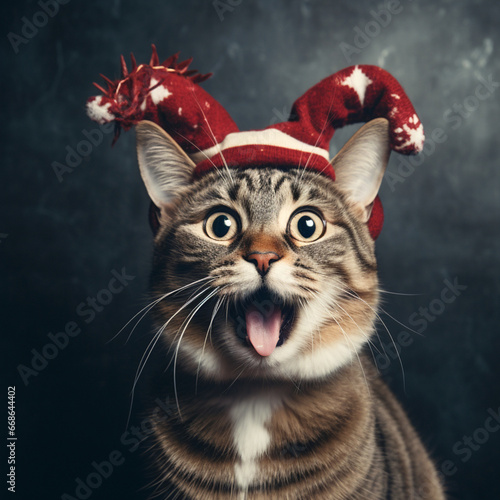 Cute cat wearing reindeer antlers for critsmas photo