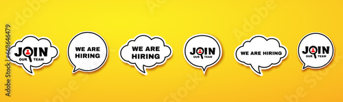 We are hiring, join our team speech bubble set illustration