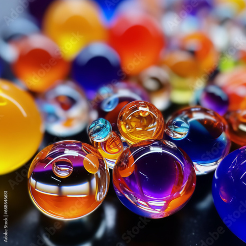 Glassy balls and bubbles. Round objects magnified. An abstract image of shiny objects with a smooth surface.