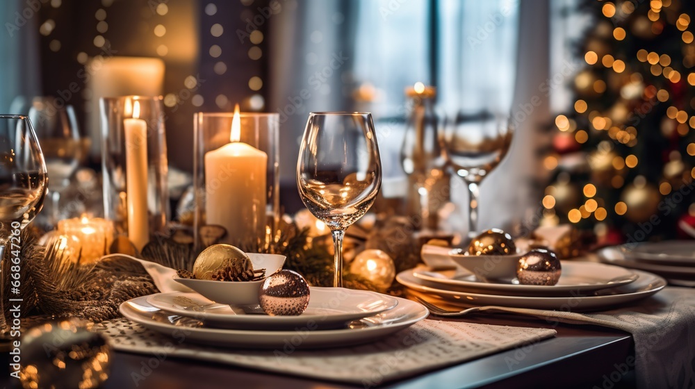 close up of the Christmas table setting with festive decorations