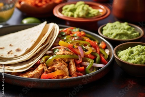 fajitas served with a side of guacamole and salsa