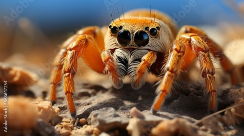 Cute little spider close-up. Generative AI. © ProVector