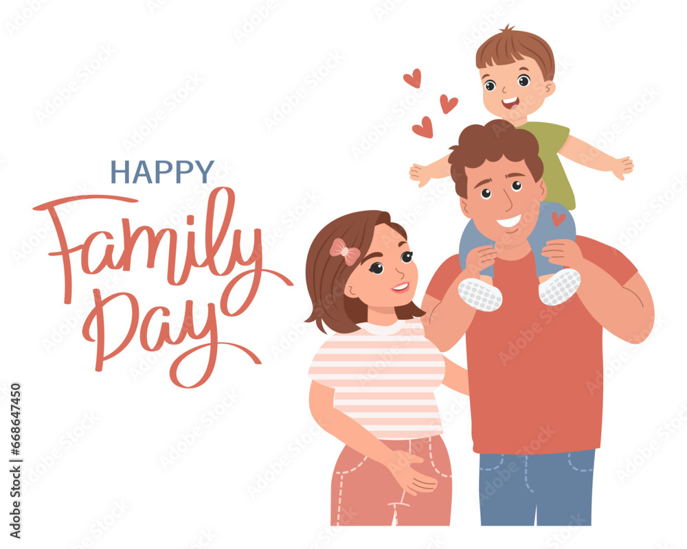 Happy family, mother and father with son. Family day, fathers day, mother's day. Illustration, vector Happy family, mother and father with son. Family day, fathers day, mother's day. Illustration, vector