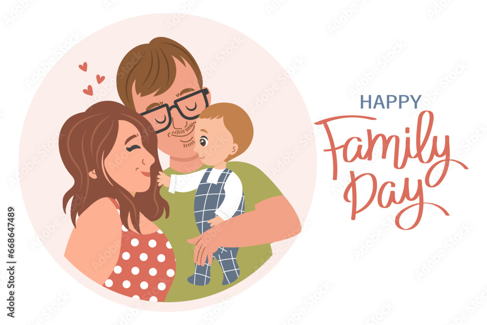 Happy family, mother and father with son. Family day, fathers day, mother's day. Illustration, vector Happy family, mother and father with son. Family day, fathers day, mother's day. Illustration, vector