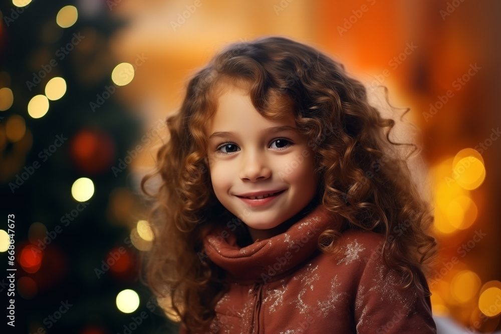 Portrait of a cute little girl with Christmas tree in the background Portrait of a cute little girl with Christmas tree in the background