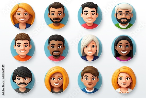 Fun cartoon character icons. African, Caucasian, and more in a cheerful mix.