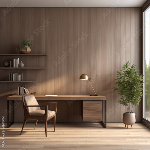 Contemporary Home Office interior  Home Office interior mockup  Contemporary style Home Office mockup  empty wall mockup