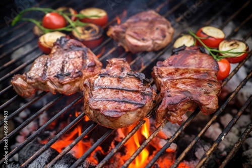 lamb chops with char lines on a garden barbeque