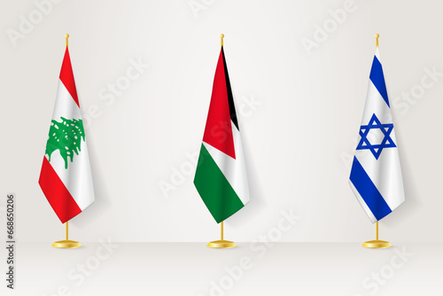 Political gathering of governments. Flags of Lebanon, Jordan and Israel.