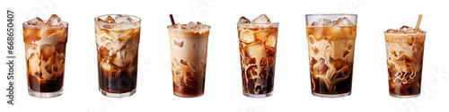 collection of a glass of iced coffee isolated on a transparent background