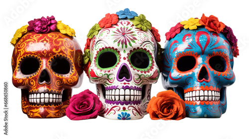 Day of the dead isolated on transparent background, Generative ai.